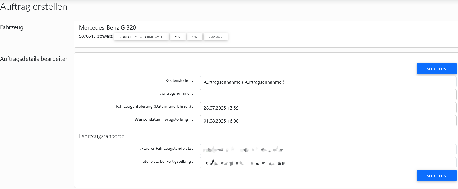 Auftrag anlegen Screenshot